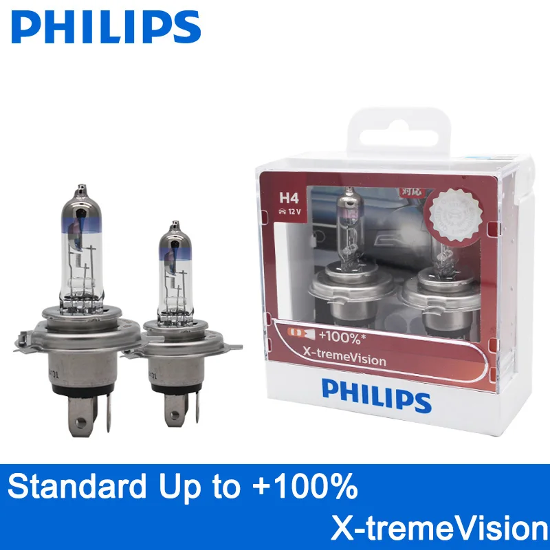 2 шт. автомобильные галогенные лампы Philips H4 9003 12 в 60/55 Вт P43t X treme Vision 100% 12342XVS2|Лампы