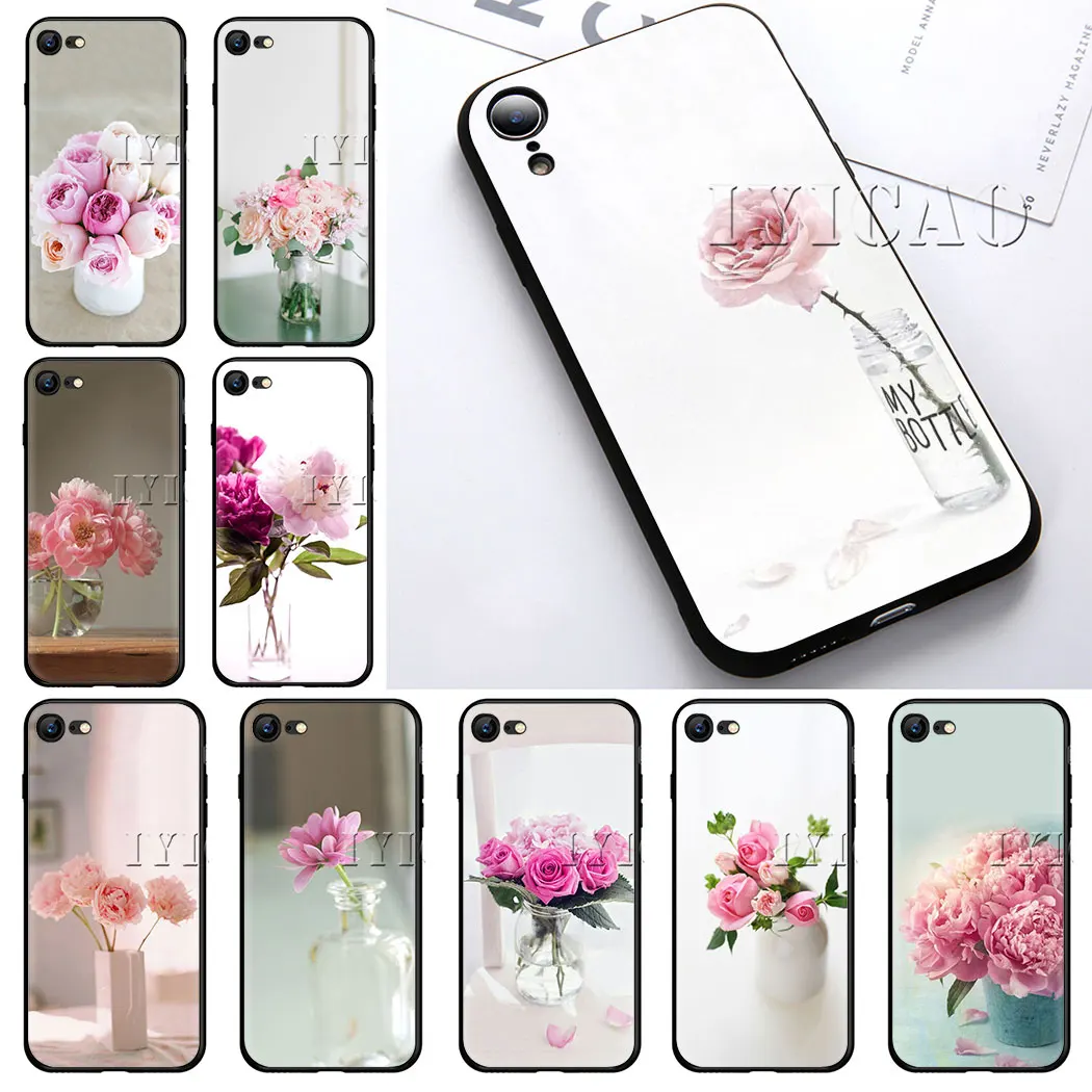 Чехол для телефона IYICAO розовый цветочный пион в вазе мягкий силиконовый чехол