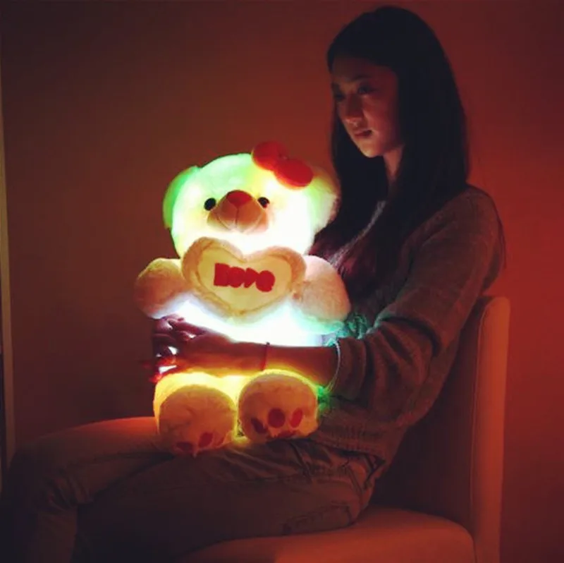 

[Funny] 80cm Light Soft Stuffed animals Link phone Ipad or mp3 Sounding Flashing luminous teddy bear doll Plush Toy Hold Pillow