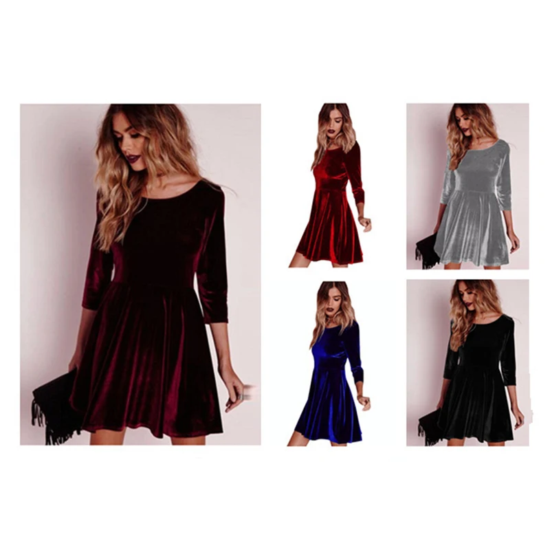Женское бархатное платье с расклешенным подолом облегающие велюровые Вечерние