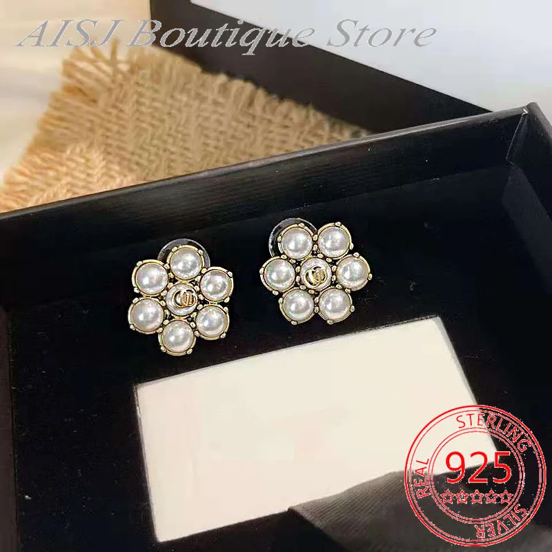

G Earrings Ag Luxury Brand Original 1:1 High-quality Pearl Flower Earrings Ladies Exclusive Charm Retro Fashion All-match Gift