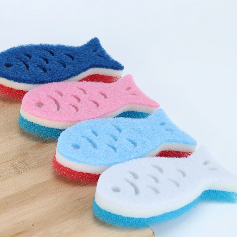 

4-piece fish-shaped sponge wipe kitchen dishwashing sponge block decontamination sponge magic wipe kitchen accessories