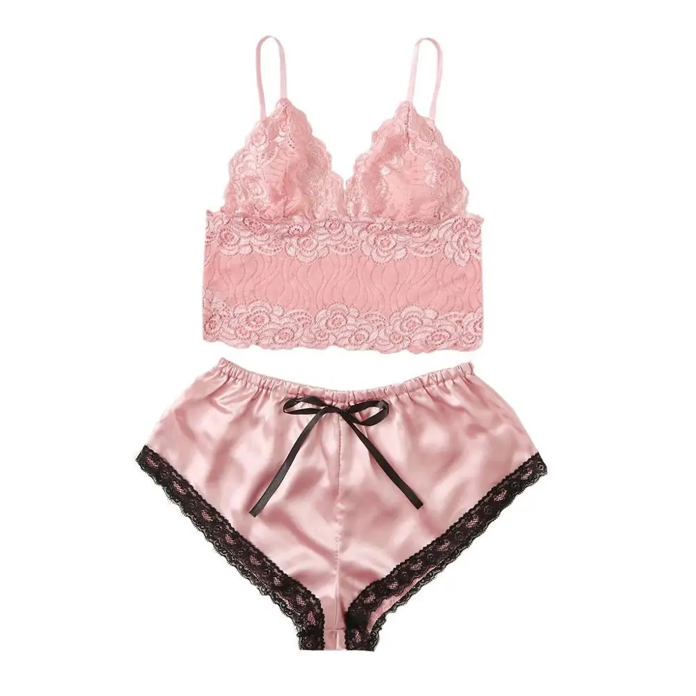 Лидер продаж 2019 Женская атласная кружевная сетчатая одежда для сна шорты Пижама