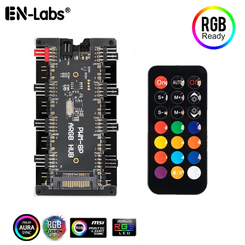 Контроллер AURA RGB, ШИМ Магнитный концентратор, 8 портов, ARGB RGBW, беспроводной ИК-пульт дистанционного управления, 12 В, 4-контактный разветвитель вентилятора Удлинительный кабель PMMA чехол, 5 В