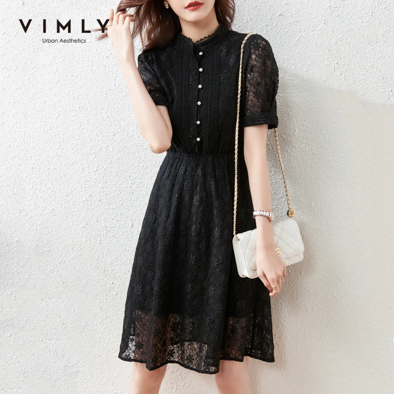 Женское кружевное мини-платье VIMLY Элегантное летнее платье с воротником-стойкой