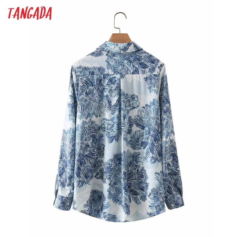 

Tangada 2021 Women Leaves Print Blouse Long Sleeve Chic Female Office Lady Shirt Blusas Femininas 4T86