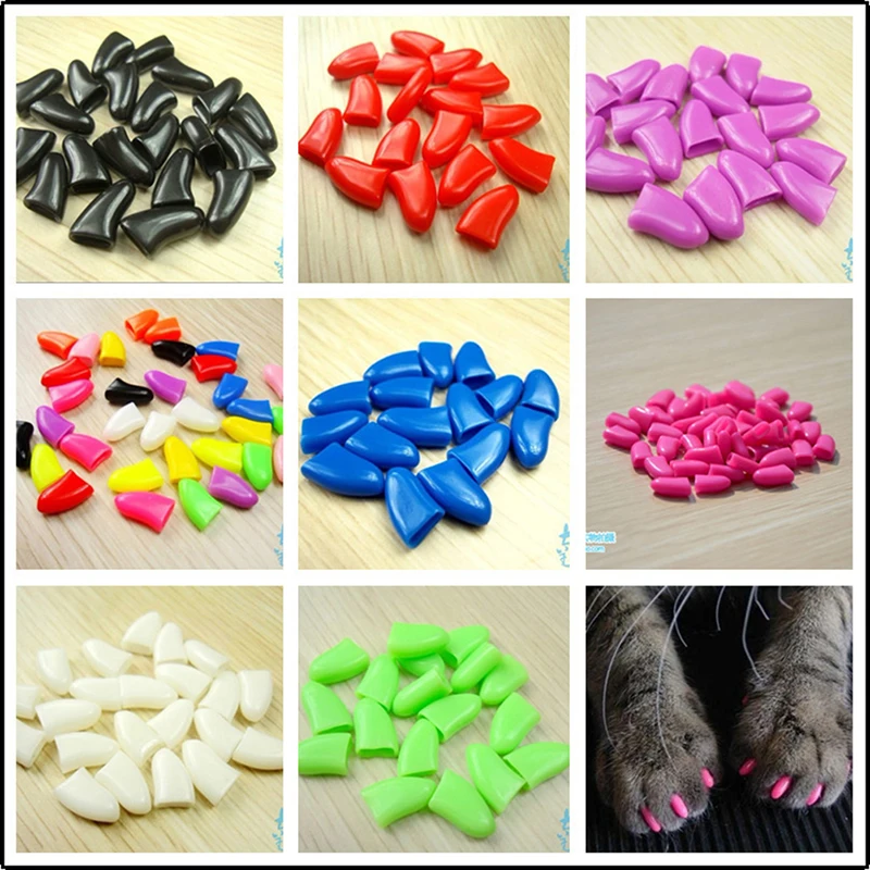 

20PCS/lot New Fashion colorful Cat Nail Caps soft cat Claw Soft Pawswith free Adhesive Glue Size XS S M L Gift for pet