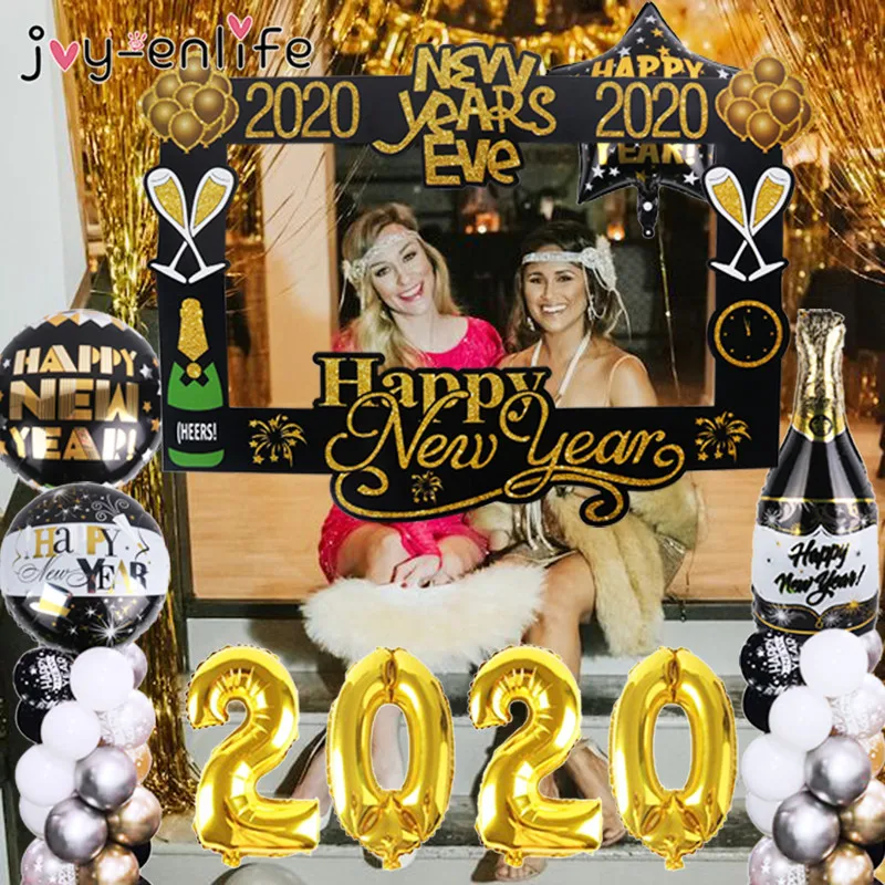 Воздушные шары с новым годом 2020 Черное золото бутылка вина фольга воздушный шар