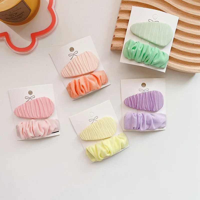 

2 Pcs New Korean Sweet Girl Simple Cute Colorful Fabric Folds Water Drop BB Clip Fashion Children's Hairpins Hair Accessories