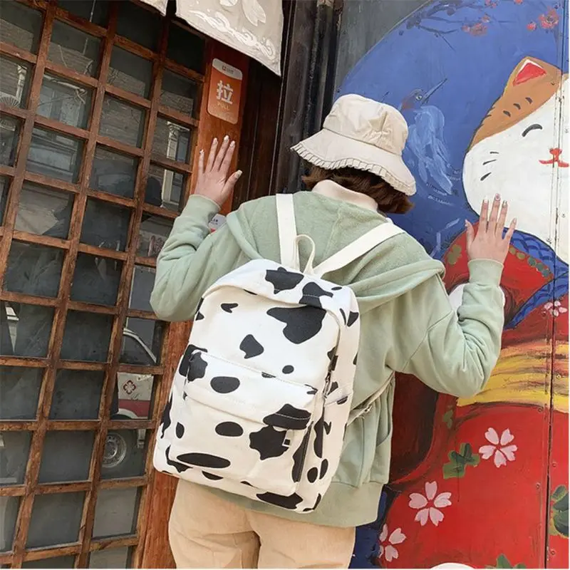 

Cow Pattern Backpack Canvas Casual Rucksack for Teenage Girls School Shoulder Bag Bagpack