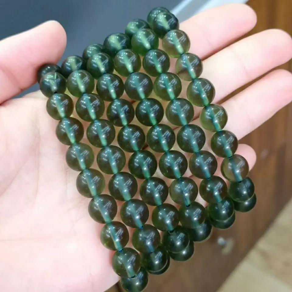

8mm Green GEM MOLDAVITE Meteorite Impact Glass Czech bracelet drop shipping