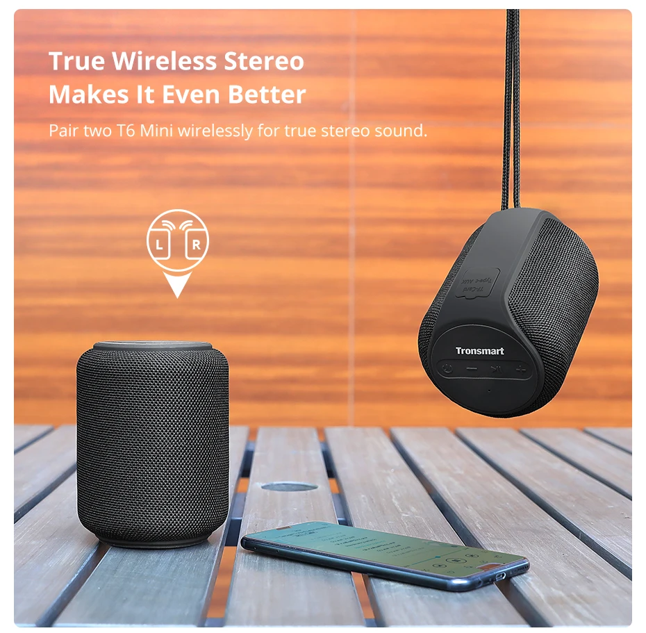 Tronsmart T6 Мини Bluetooth динамик TWS динамик s IPX6 Беспроводная Портативная колонка с объемным звуком 360 градусов, голосовой помощник