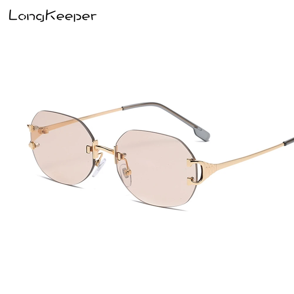 Luxury Rimless Steampunk Sunglasses Women Vintage Glasses Men Retro Oval Sun Glasses Brand Designer Candy Color Eyewear UV400