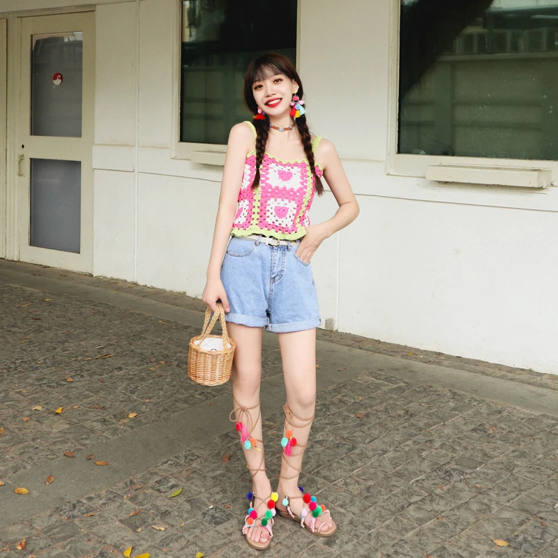 

Make original ali protection summer love sweetheart pure manual knits color matching condole belt vest