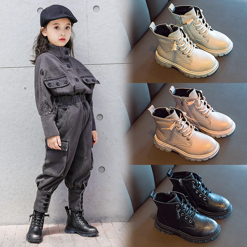 Сапоги Martin для девочек ботильоны из искусственной кожи Зимние теплые детские