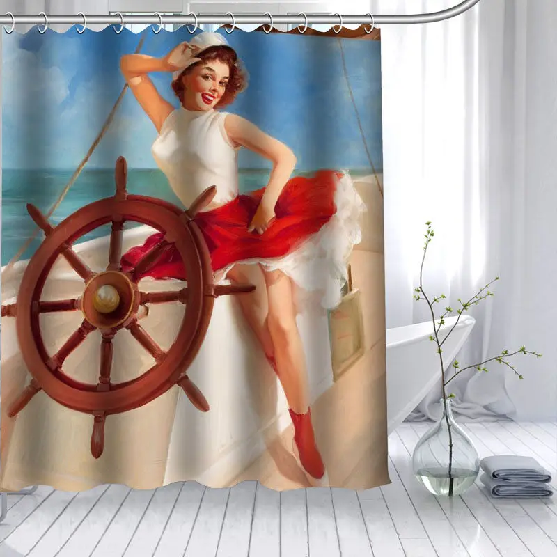 

Custom Pin Up Girl Shower Curtain 3D Waterproof Polyester Fabric Bath Curtain High Defintion Printing 12 Hooks For The Bathroom