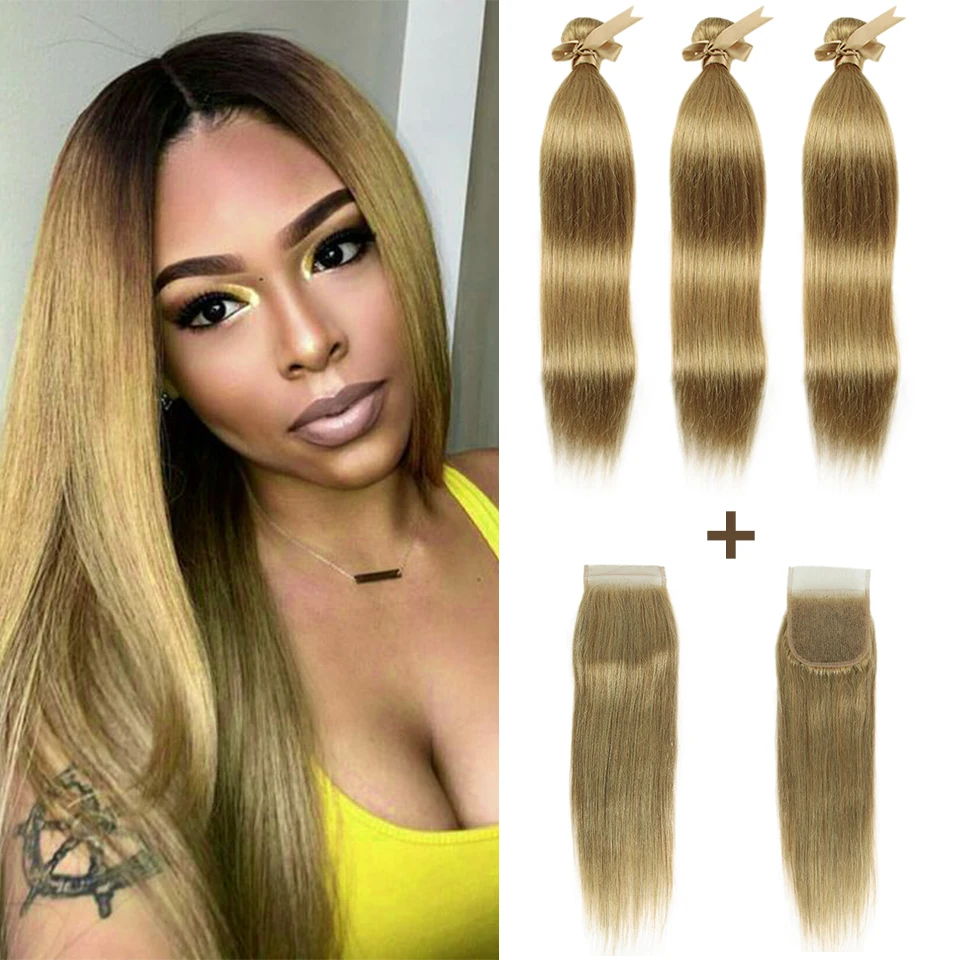 Remy Forte Straight Hair Bundles With Closure Blonde 30 Bundles With Closure Brazilian Hair Weave Bundles 3/4 Hair Bundles
