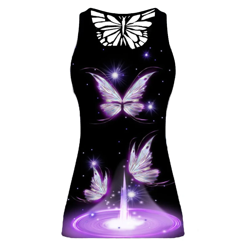 

Plus Size Graphic Print Tank Tops for Women Hollow Out Butterfly Sleeveless Bodycon Tee Shirts Lady Casual Y2K Summer Clothes