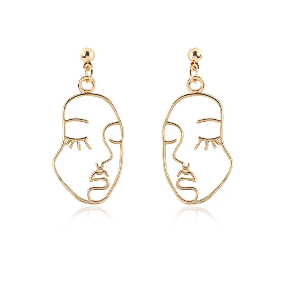 

VG 6YM Punk Human Face Drop Earrings For Women Retro Abstract Hollow Out Statement Golden Face Dangle Earring Female Jewelry