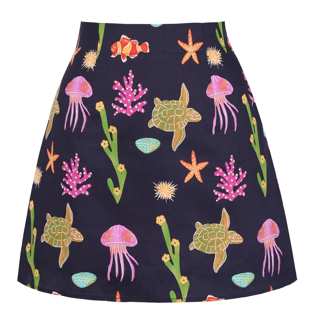 

2022 Summer New Women Mini Skirt SS0008 Turtle Starfish Print Women Clothes punk steampunk Vintage Ladies Sexy Short Skirt