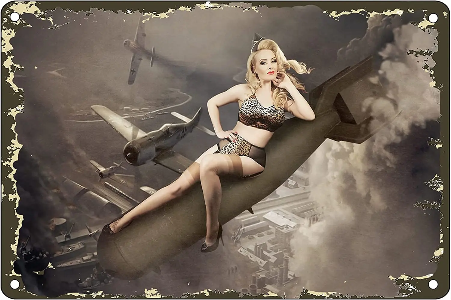 

Vintage Tin Sign Missile Sexy Pin Up Girl Vintage Retro Tin Sign Metal Sign Wall Decor Plaque