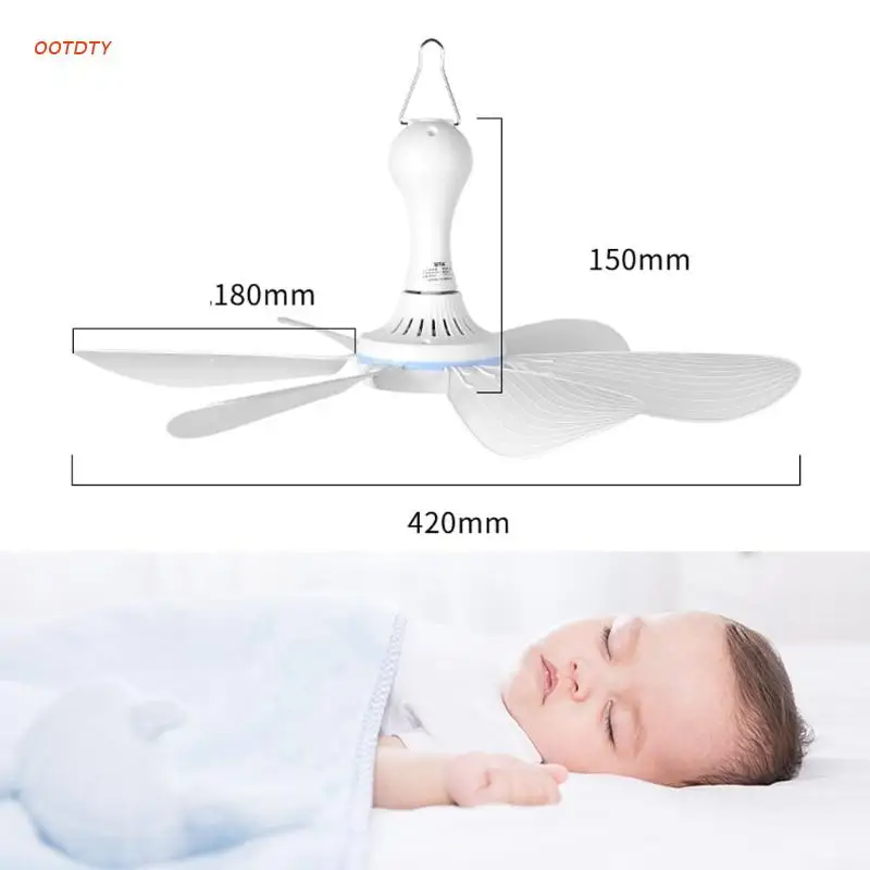 

Silent 6 Leaves USB Powered Canopy Ceiling Fan 2/4/8 Hours Timer 4 Speed Hanging Fan for Outdoor Camping Home Bed Tent School