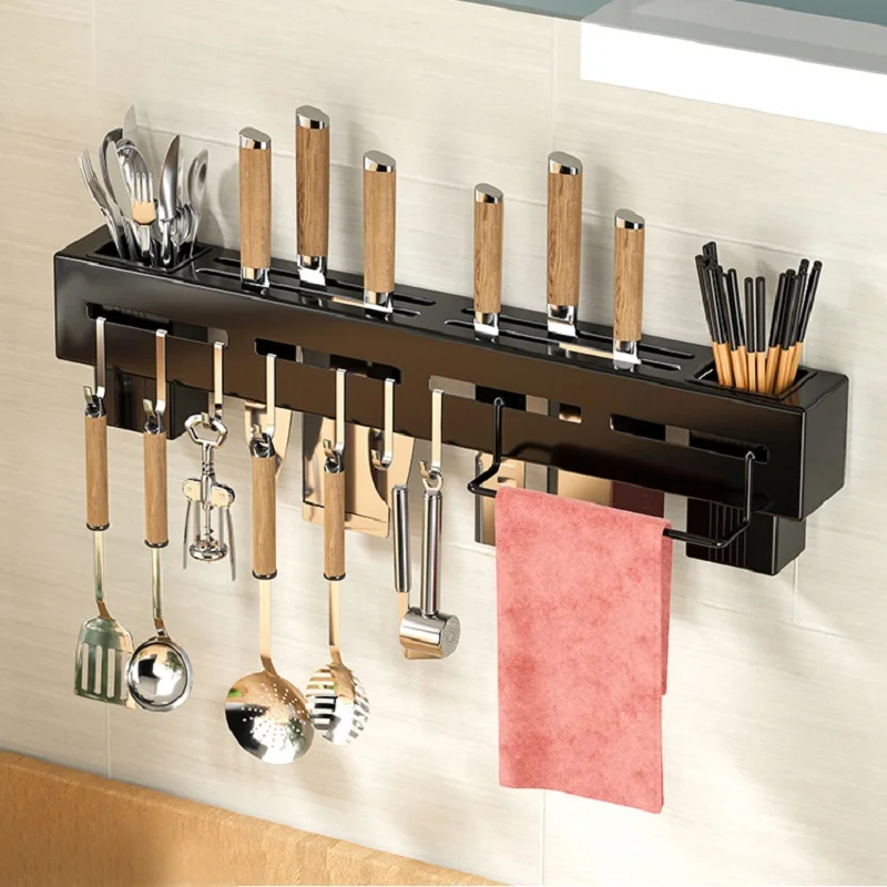 

Kitchen Accessories Knife Holder Organizer Rack Aluminum Multi-function Free Punching Kitchenware Storage Shelf rack