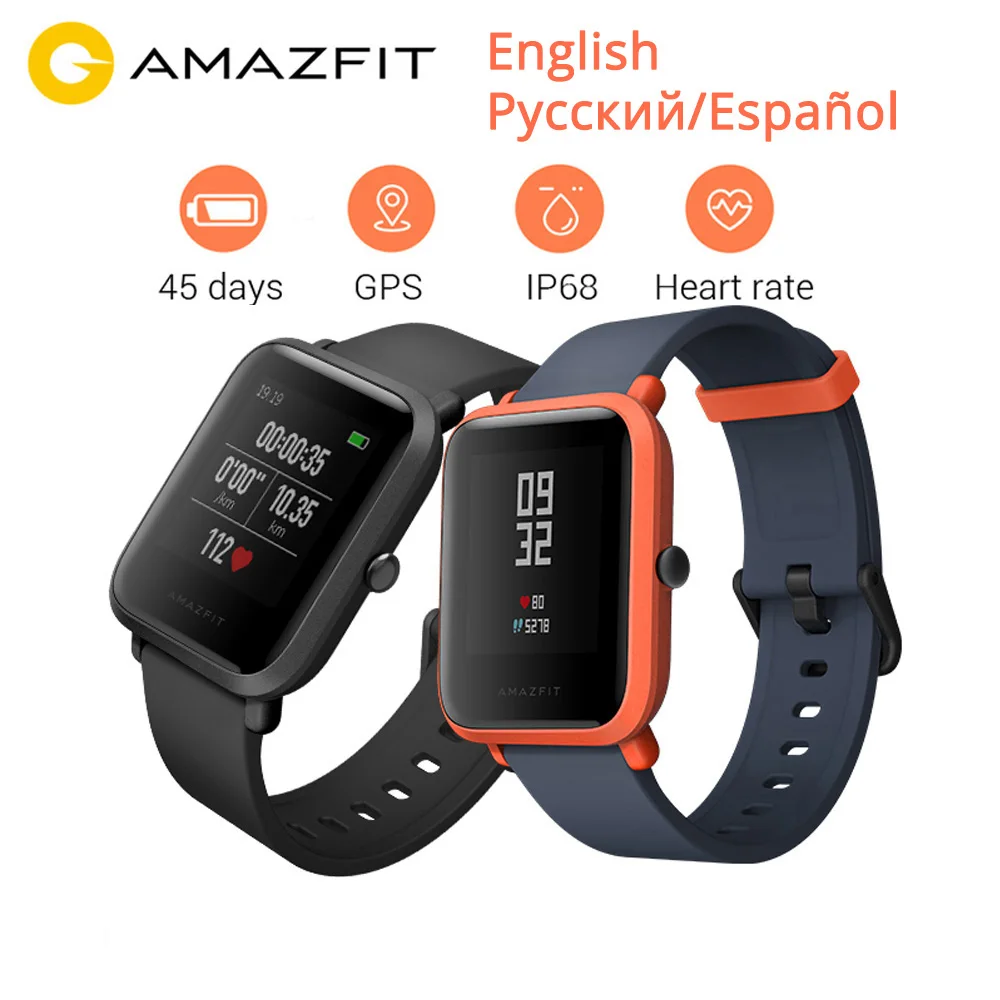 Huami Смарт-часы Amazfit BIP на английском языке, gps, умные часы, Android iOS IP68, пульсометр, 45 дней, время работы от батареи, всегда на дисплее