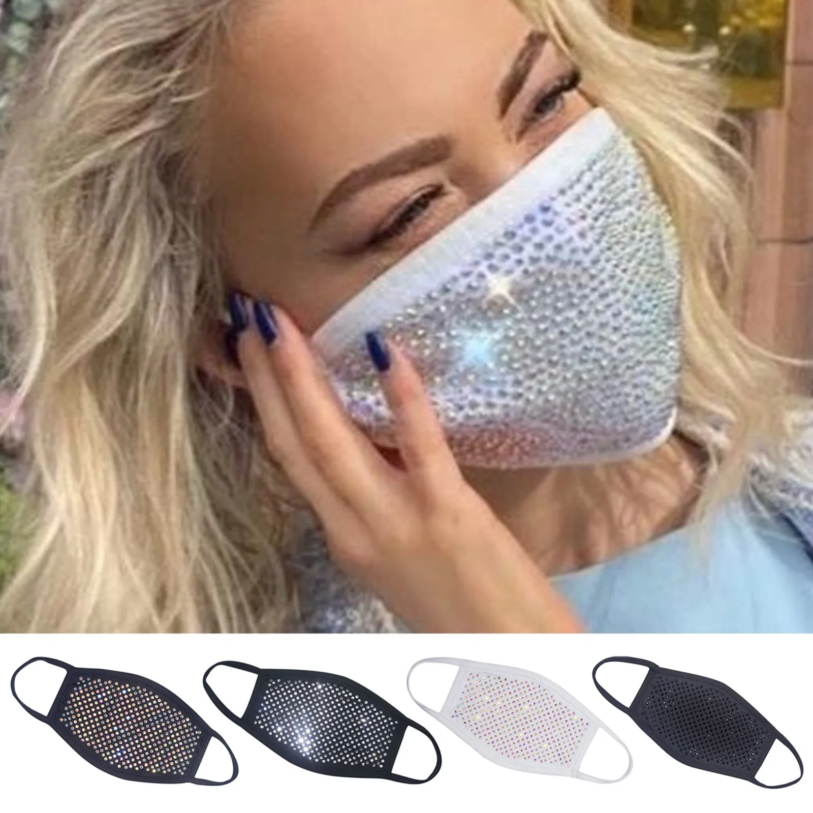 Женская кристальная маска Mascarillas Glitter Rhinestone Bling переиспользуемое покрытие для лица, растяжимая пыль маскировка.