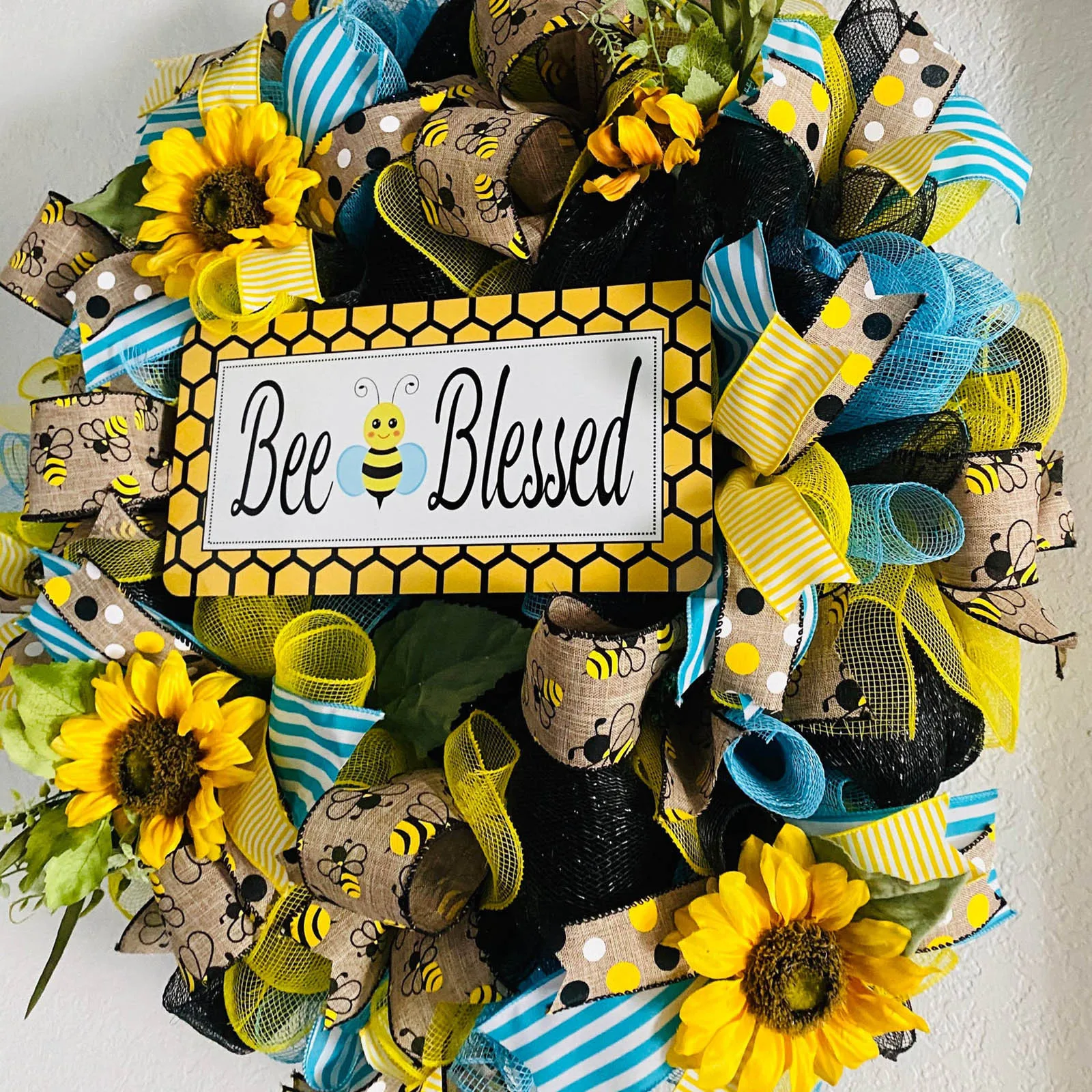 

Bee Wreath Flower Sunflower Garland Door Sign Hanging Ornament Simulation Leaf Home Decoration Pendants Garden Decor Gift