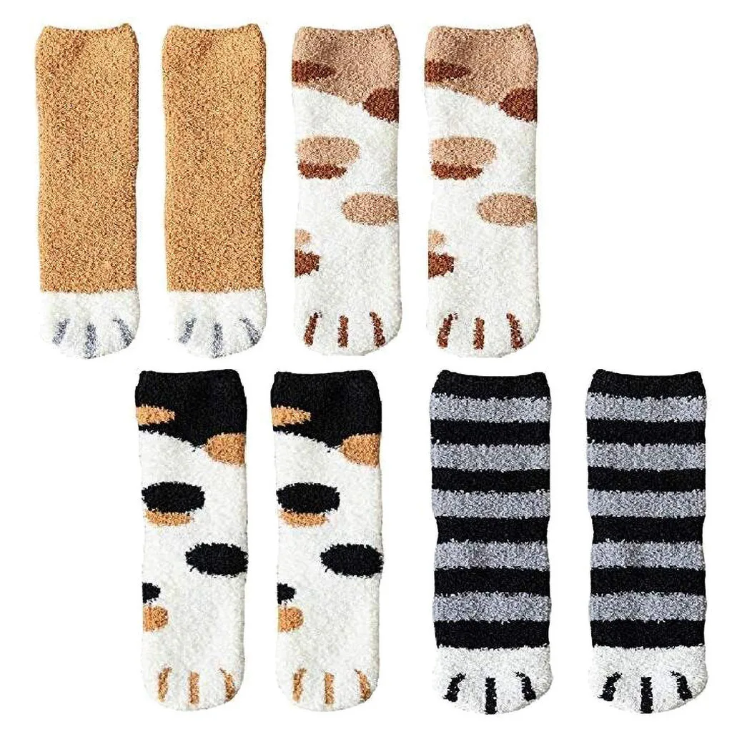 4 пары носков Chaussette Chat женская мода симпатичная кошачья лапа коралловые