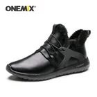 Мужские зимние кроссовки ONEMIX для бега, черные кожаные кроссовки для улицы, мягкие водонепроницаемые плюшевые ботинки для снега, прогулочная обувь