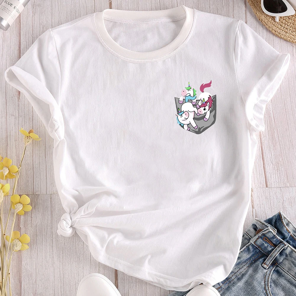 

FridayIn Summer White Yellow Fashion Pink Top Ladies Green Purple Basic Round Neck Gray Printed Regular Black Women's T Shirt
