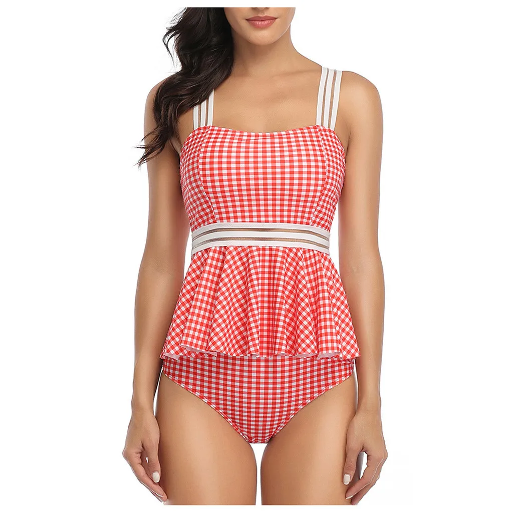 Women's Swimsuit Swimwear bikini Set Two Piece Ladies Retro Conservative Summer Print Beachwear Swimdress Biquinis Tankini#C45 |