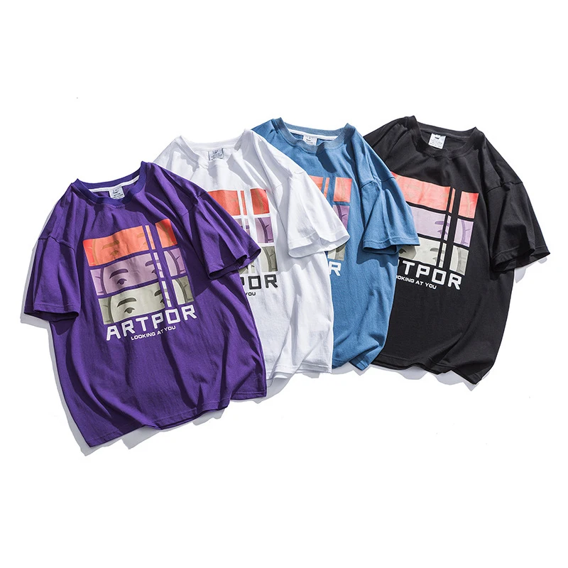 

2021 New Summer Men's Wild Loose Cotton Street T-shirt Fashion Creative Animation Printing Casual round Neck Unisex Short Sleeve
