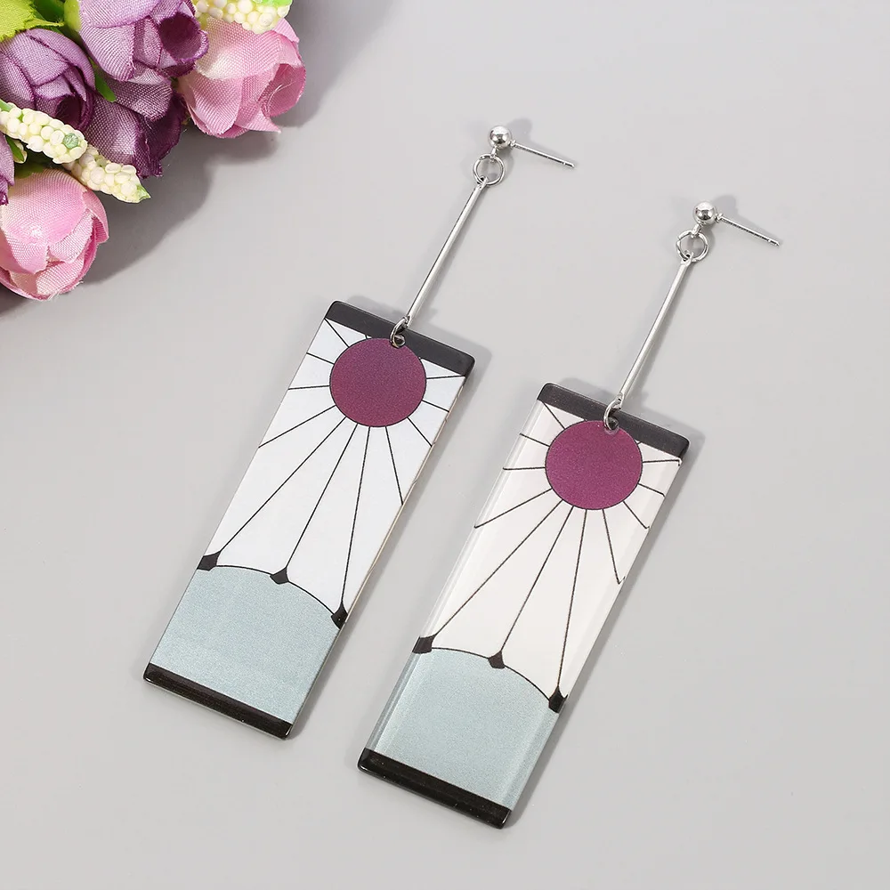 

Anime Tanjiro Acrylic Drop Earrings Demon Slayer Kimetsu No Yaiba Blade of Ghost Earings for Women Long Pendant Earring