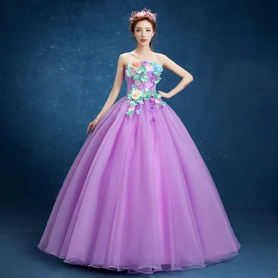 Gryffon Quinceanera Dress Strapless Party Prom Ball Gown Sweet Floral Print Studio Solo Costume Dresses | Свадьбы и торжества