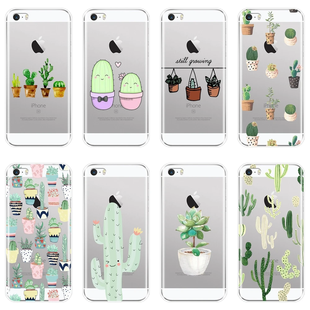 Cactus Flora Cute Flower Green Plants Cacti Floral Back Cover For iPhone 5C 5S SE 5 S Soft Silicone Phone Case 4S 4 |