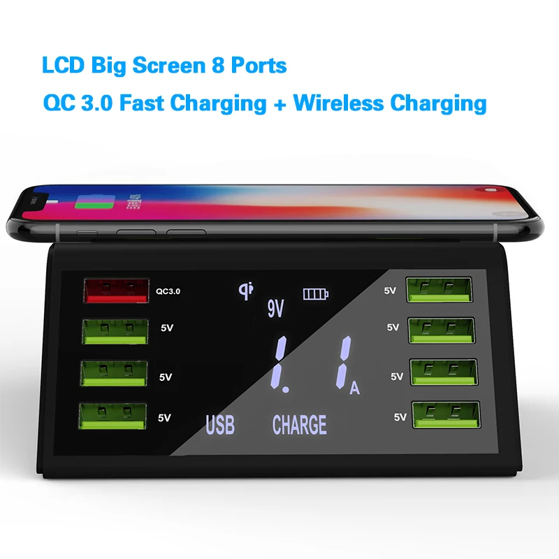 60 Вт Быстрая зарядка 3 0 USB зарядное устройство QC3.0 быстрая Беспроводная 8 портов