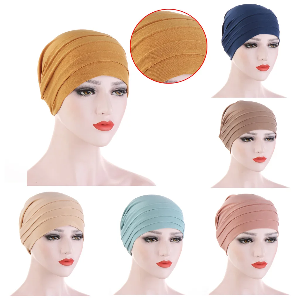 

New Women Hijabs Turban Hat Cotton Breathe Hijab Hat Elastic Cloth Head Cap Hat Lady Hair Accessories Muslim Scarf Cap Wholesale