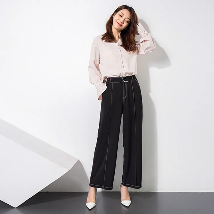 

Women Wide Leg Pants Spring Loose High Waist Black Pants Lace Up Trousers Female Business Casual Pants Office Wear Plus Size 2xl
