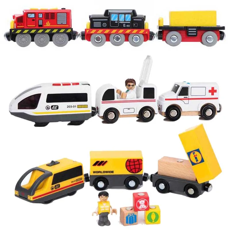New Fire Truck Magnetic Train Car Ambulance Police Car Fire Truck Helicopter Compatible Brio Wood Track Children's Toys