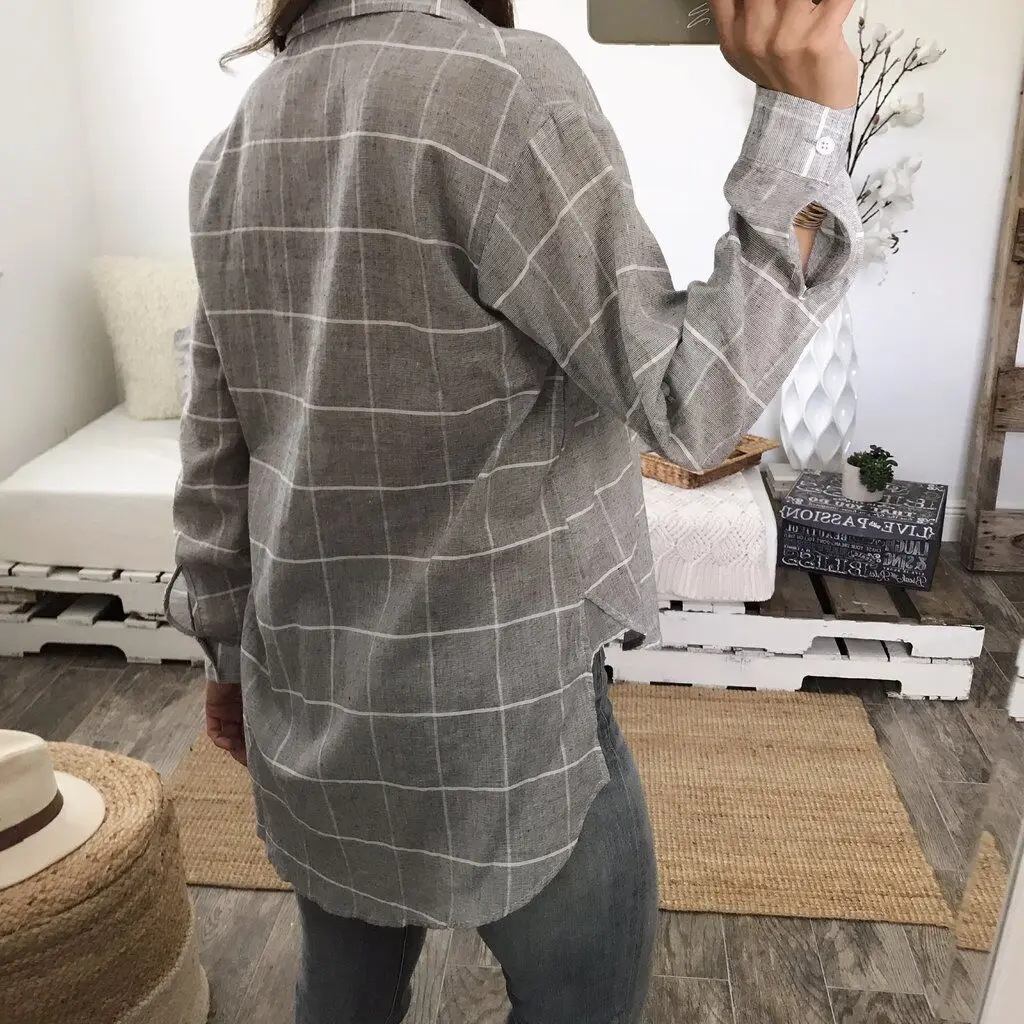 

Women Blouse Fashion Female Womens Top Shirt Ladies Plaid Fall Winter