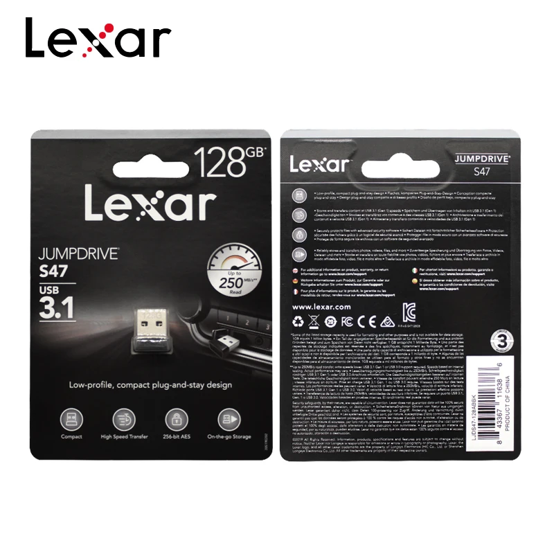 

Original Lexar Jumpdrive S47 USB 3.1 Pendrive 32GB 64GB 128GB Mini U Disk Max 250MB/s Memory Stick Key Pendrive U Drive For PC