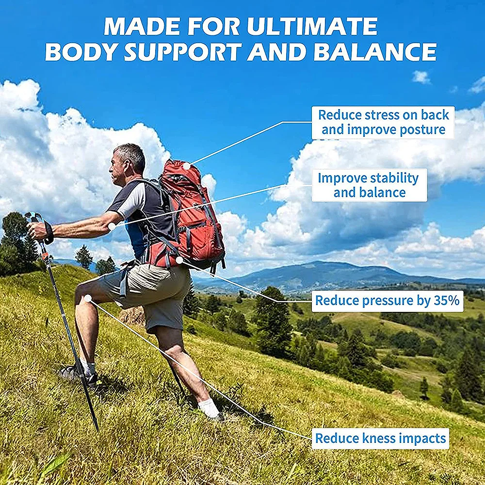 ONLIVING 2Pcs Outdoor Trekking Poles Ultralight Adjustable Hiking Walking Stick Telescopic Anti Shock Non-slip Crutches Travel