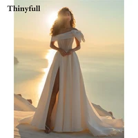 eightree simple bow sleeveless long wedding dresses beach boho mariage gowns a line side slit princess gowns vestido branco