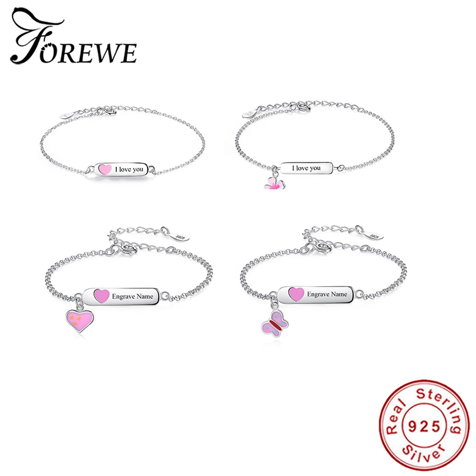 ELESHE S925 Sterling Silver Different Kinds Animals Cars Engrave Name Bracelet For Children Girls DIY Jewelry Making Gift