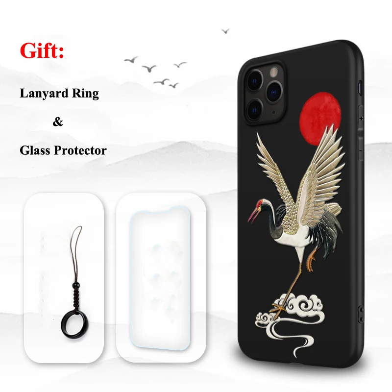 Crane Для iPhone 11 Pro Max XR XS 10S Max X 8 7 Plus чехол 3D рельефная Матовая Мягкая задняя крышка LICOERS Официальный чехол для iPhone 11Pro чехол - Цвет: Crane