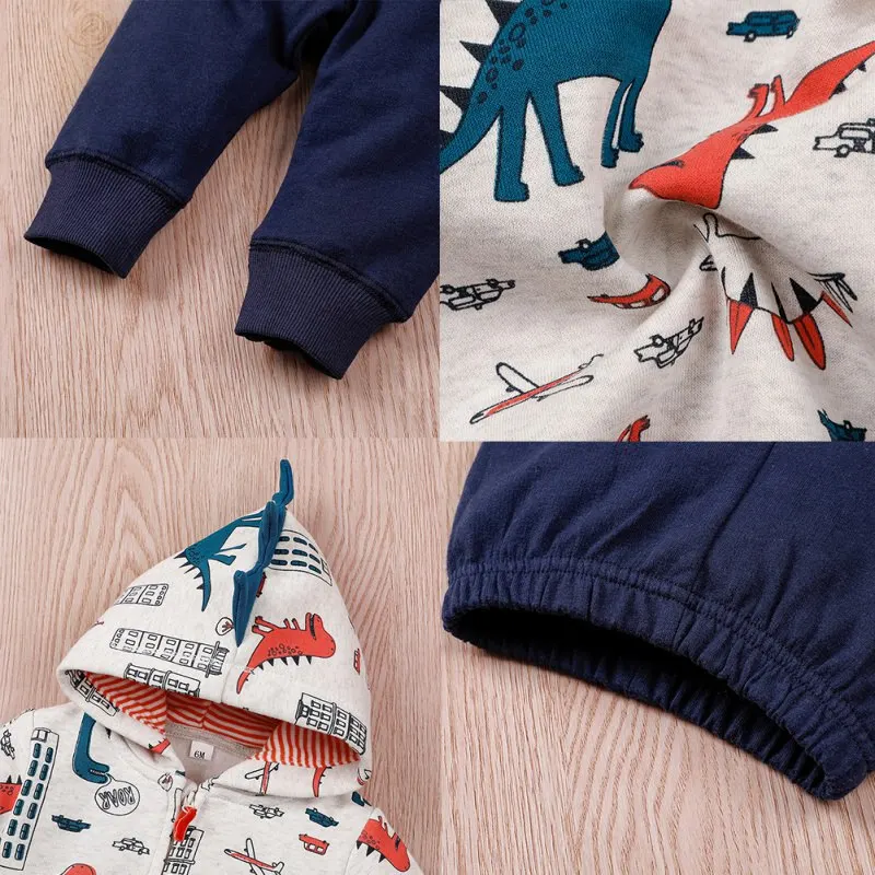 

Spring Baby Boy 2Pcs Clothes Set Spring Long Sleeve Cartoon Dinosaur Print Hoodie Sweatshirt Top+Solid Pants Trouser Costume Set