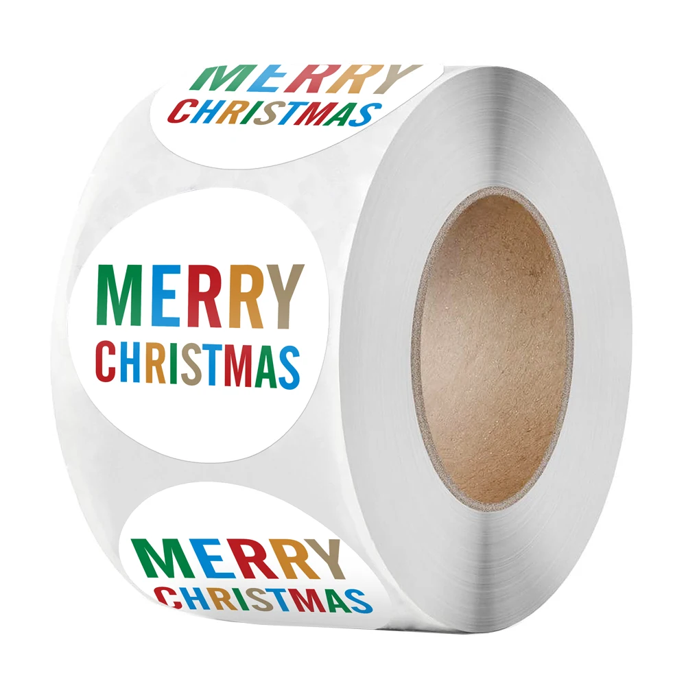 

Merry Christmas Stickers Labels 1.5 Inch Round Multi-Colored Tags 500pcs Adhesive Xmas Gift Decorative Envelope Seals Stickers